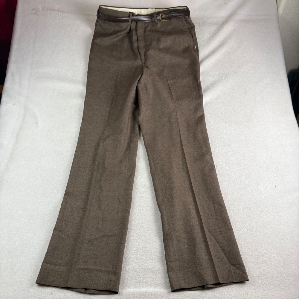 Haggar Vintage Brown Wool Blend Dress Slacks Trousers Mens 36x34 With Belt
